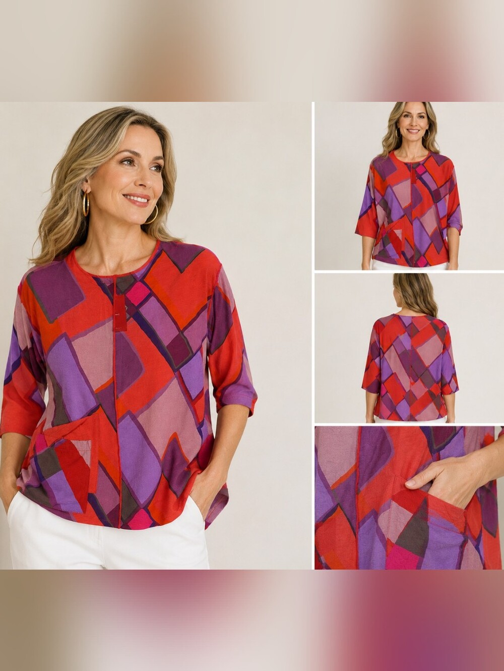 IC‎ Collection Tunic Top Abstract Geometric Artsy Oversized Womens size  Medium